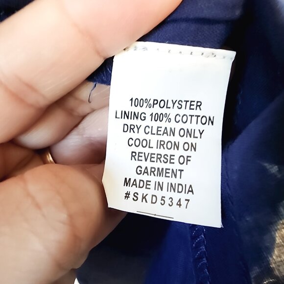 BIBA Kurta Tunic Maxi Dress Women Sz 38 Blue Gold Floral Print V Neck Lined - Picture 10 of 13